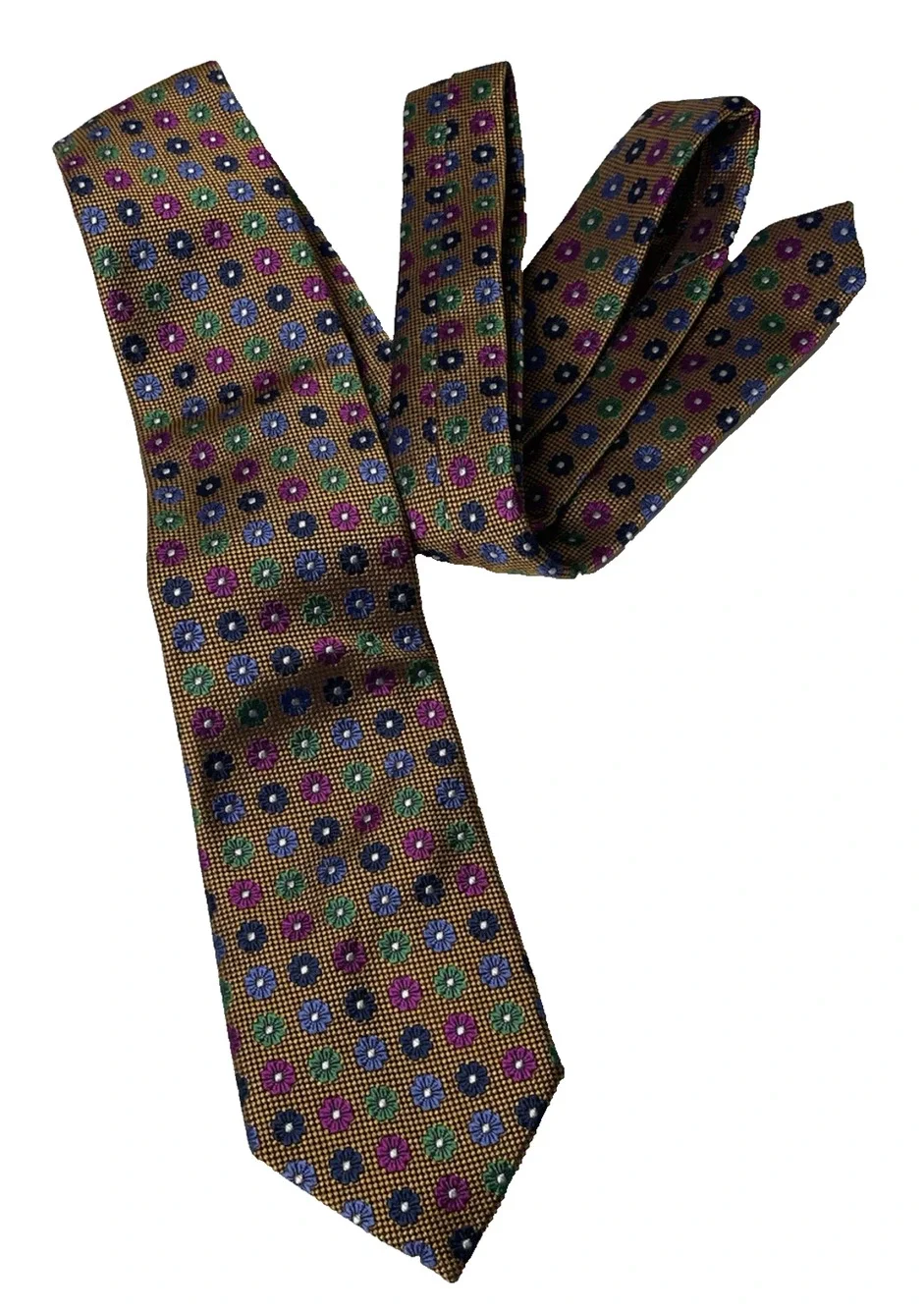 J.S. Frank Reserve Collection Silk Necktie Gold Floral Medallion Made in Italy 5
